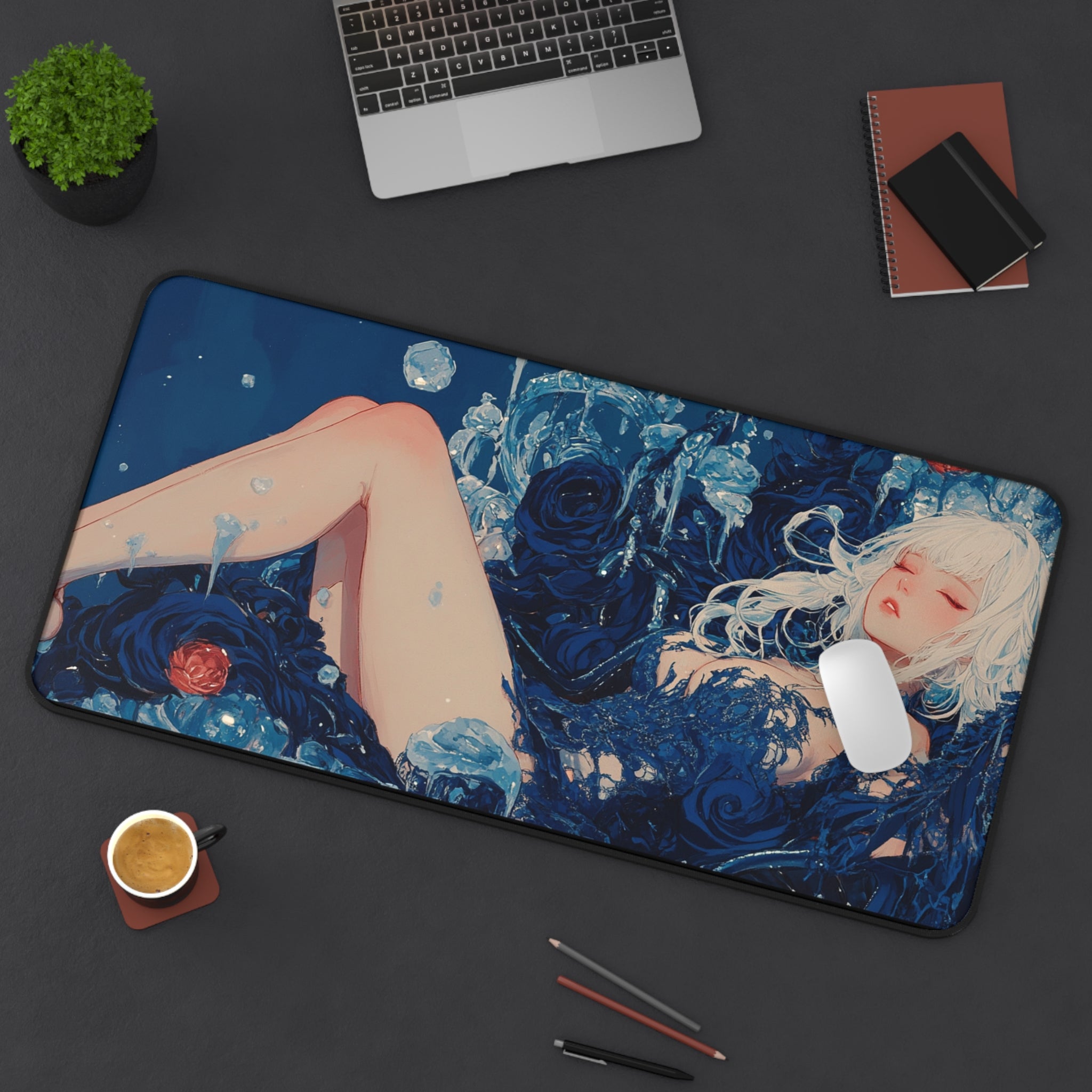 Frozen Bloom - Gaming Desk Mat (16"x32")