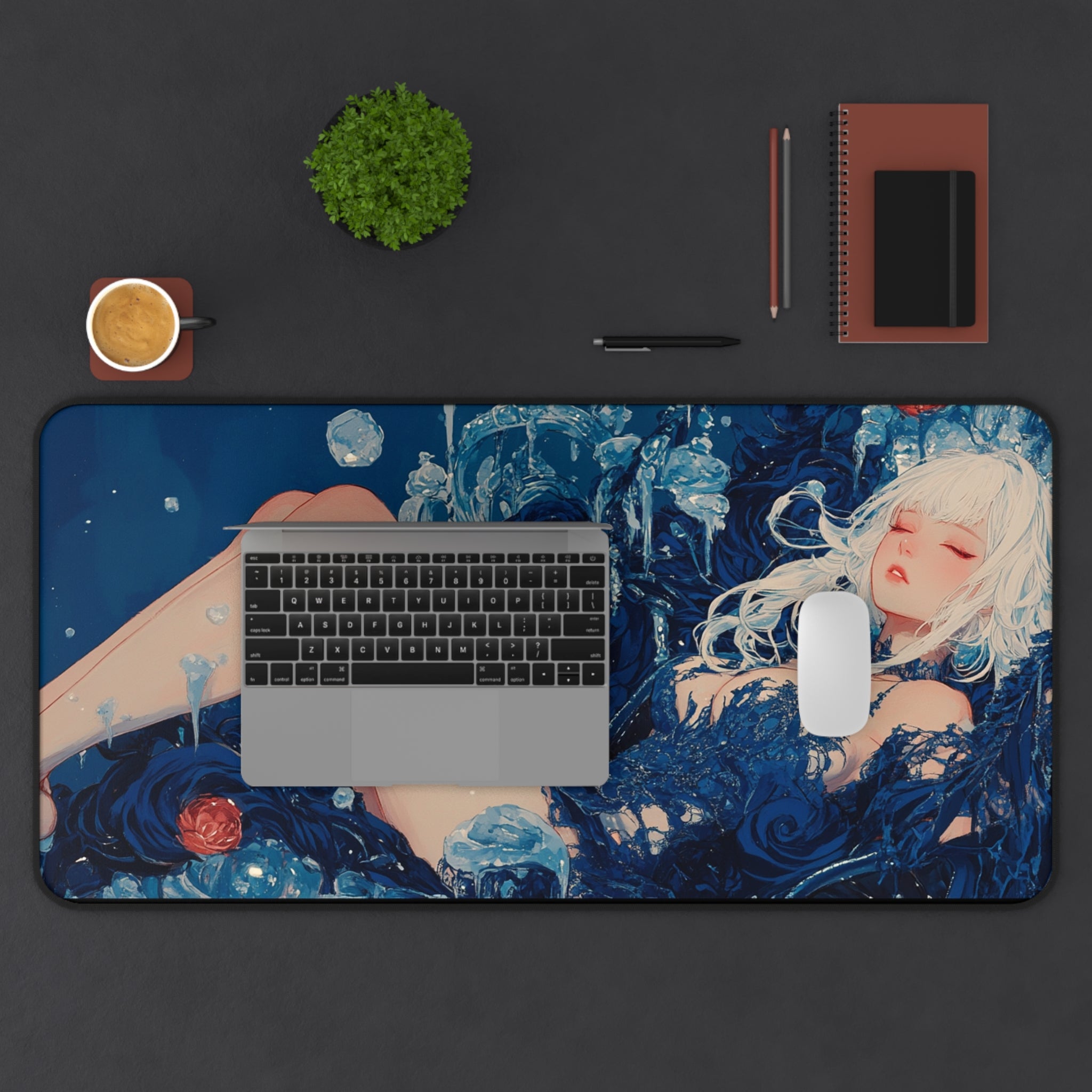 Frozen Bloom - Gaming Desk Mat (16"x32")